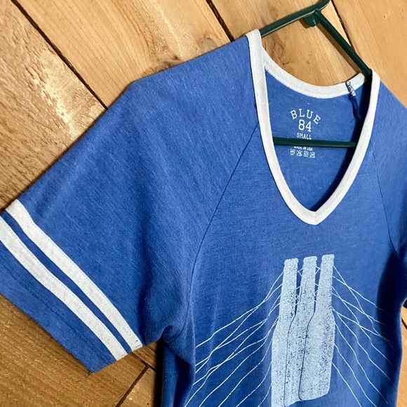 Vintage Blue V-neck Ringer T-shirt Small - Picture 5 of 11